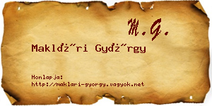 Maklári György névjegykártya